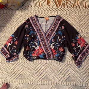 Black floral wrap top